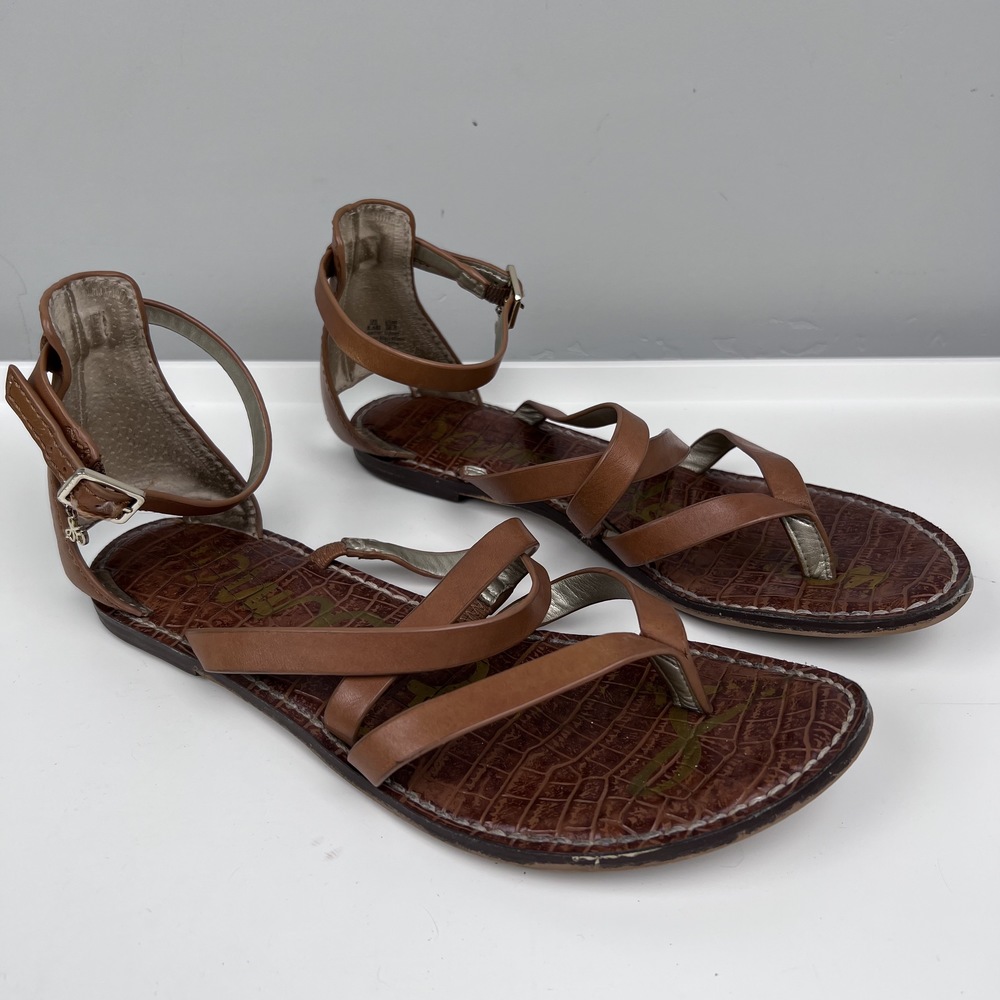 Sam Edelman Tan Flat Sandals with Crisscross and Ankle Straps Size 8.5 - Picture 7 of 11